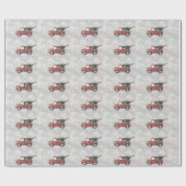 rode vrachtwagen op een grijze achtergrond cadeaupapier (Vlak)