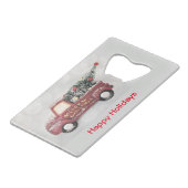 rode vrachtwagen op een grijze achtergrond creditkaart flessenopener (Voorkant Gekanteld)