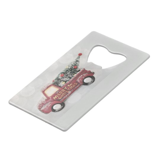 rode  vrachtwagen op een grijze achtergrond creditkaart flessenopener (Achterkant Gekanteld)