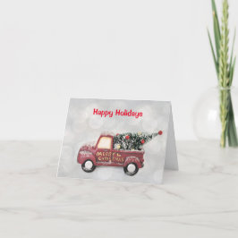 rode  vrachtwagen op een grijze achtergrond feestdagen kaart