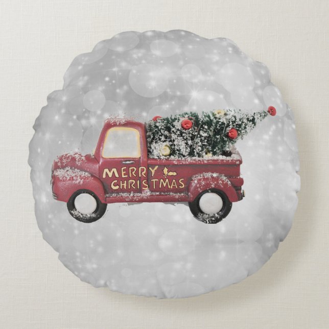 rode  vrachtwagen op een grijze achtergrond rond kussen (Voorkant)