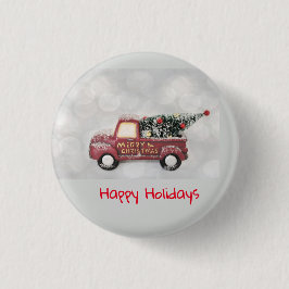 rode  vrachtwagen op een grijze achtergrond ronde button 3,2 cm