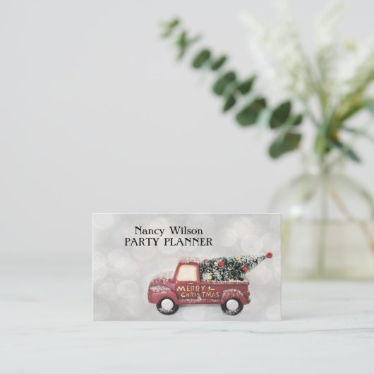 rode  vrachtwagen op een grijze achtergrond visitekaartje (Staand voorkant)