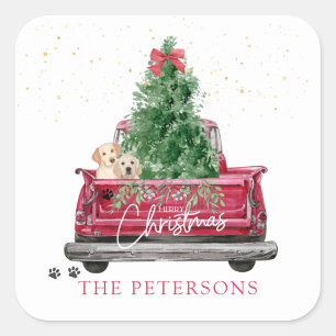 rode vrachtwagen Pawprint Christmas Vierkante Sticker