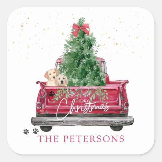 rode vrachtwagen | Pawprint Christmas Vierkante Sticker