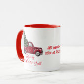  rode vrachtwagen pick-up vrolijke kerst Y'all Mok (Voorkant links)