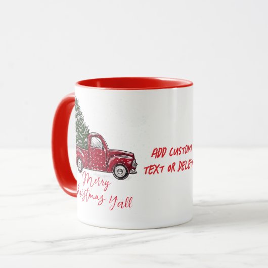 rode vrachtwagen pick-up vrolijke kerst Y'all Mok (Voorkant links)