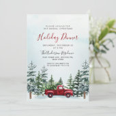 Rode Vrachtwagen Pijnbomen Kerstvakantie diner Kaart (Staand voorkant)