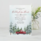 Rode Vrachtwagen Pijnbomen Kerstvakantie Open Huis Kaart (Staand voorkant)