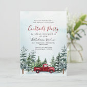 Rode Vrachtwagen Pine Bomen Kerstmis Cocktails Par Kaart (Staand voorkant)