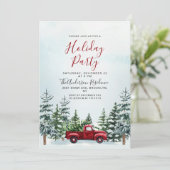 Rode Vrachtwagen Pine Bomen Kerstmis Feest Kaart (Staand voorkant)