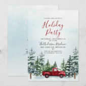 Rode Vrachtwagen Pine Bomen Kerstmis Feest Kaart (Voorkant / Achterkant)