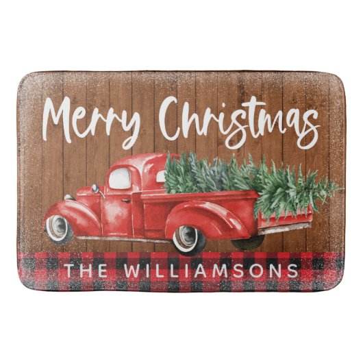  rode vrachtwagen Plaid Vrolijke Kerstnaam Badmat (Voorkant)