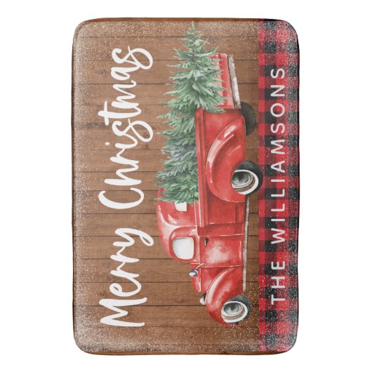  rode vrachtwagen Plaid Vrolijke Kerstnaam Badmat (Voorkant Verticaal)