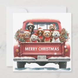 rode vrachtwagen Plat Kerstkaart