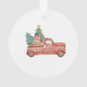 Rode vrachtwagen presenteert onze eerste kerstvaka ornament (achterkant)