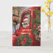 Rode Vrachtwagen Puppies Vrolijk Kerstfeest Kaart (Gele Bloem)