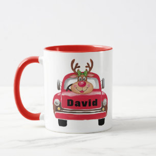  rode vrachtwagen rendier kerst mok