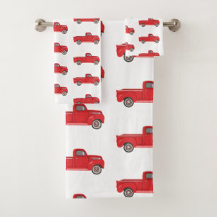 Rode Vrachtwagen Retro Patroon Badhanddoek Set Bad Handdoek