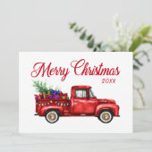  rode vrachtwagen — Roodbruine kerstboom Feestdagenkaart (Staand voorkant)