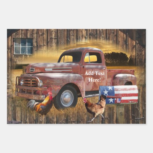  Rode Vrachtwagen Rooster Hen Barn Inpakpapier Vel (Voorkant 3)