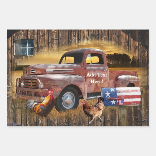  Rode Vrachtwagen Rooster Hen Barn Inpakpapier Vel (Voorkant)