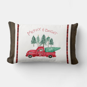 Rode Vrachtwagen Rustiek Merry Bright Plaid Gnome  Kussen