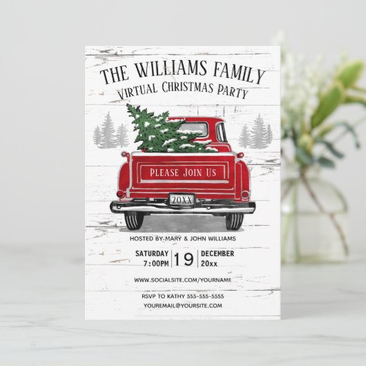  Rode Vrachtwagen Rustiek Virtueel Kerstfeest Kaart (Staand voorkant)