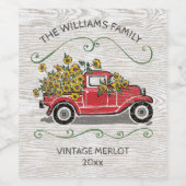 Rode Vrachtwagen Rustieke Gele Zonnebloem Bloemen Wijn Etiket (Enkel label)