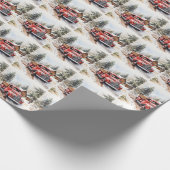  rode vrachtwagen sneeuwde kerstbomen cadeaupapier (Hoek)