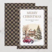  Rode Vrachtwagen Snow Plaid Vrolijke Kerst Kaart (Voorkant / Achterkant)