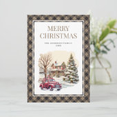  Rode Vrachtwagen Snow Plaid Vrolijke Kerst Kaart (Staand voorkant)