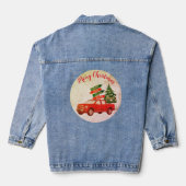 Rode Vrachtwagen Trendy Moderne Vrolijke Kerstmis Denim Jacket (Achterkant)