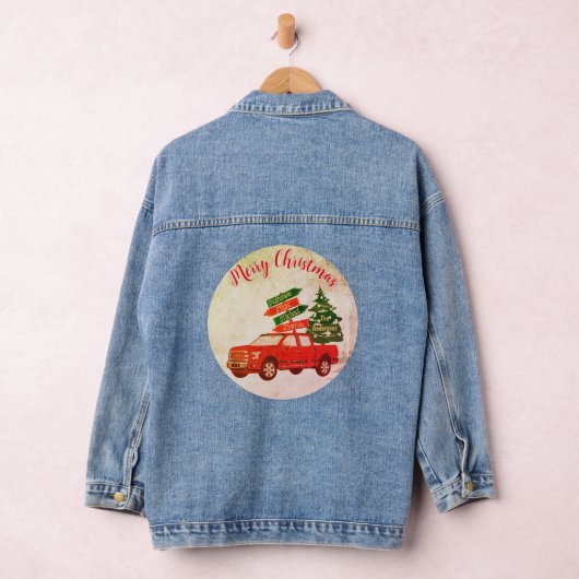 Rode Vrachtwagen Trendy Moderne Vrolijke Kerstmis Denim Jacket (Hangar)