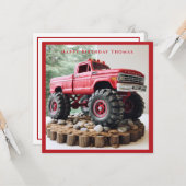 Rode vrachtwagen verjaardagstaart Zwarte banden Ro Kaart (Voorkant / Achterkant in situ)