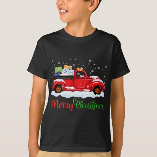 Rode Vrachtwagen Video Game Controllers Merry Chri T-shirt (Voorkant)