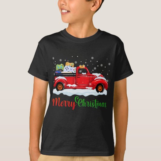 Rode Vrachtwagen Video Game Controllers Merry Chri T-shirt (Voorkant)