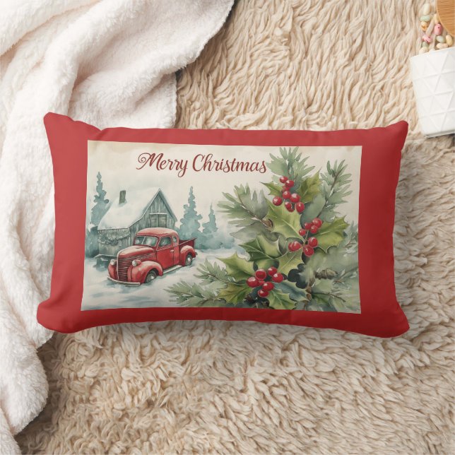 Rode Vrachtwagen Vintage Kerstmis Kussen (Deken)