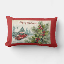 Rode Vrachtwagen Vintage Kerstmis Kussen
