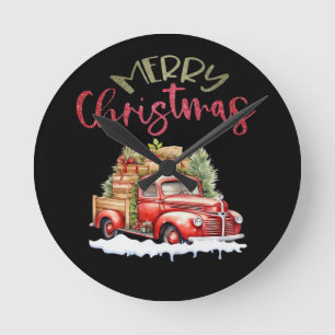 Rode vrachtwagen vrolijk kerstboom kerstman schatt ronde klok