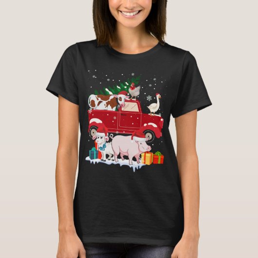 Rode Vrachtwagen Vrolijk Kerstmis Dieren Loves Boe T-shirt (Voorkant)