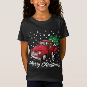 Rode Vrachtwagen Vrolijke Kerstboom Boston Terrier T-shirt