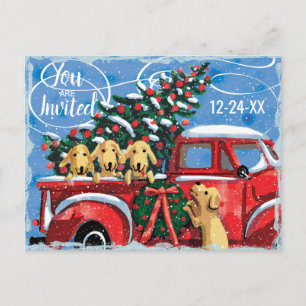  Rode Vrachtwagen w / Dogs Christmas Party Uitnodiging Briefkaart