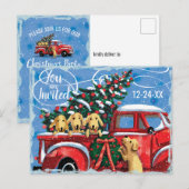  Rode Vrachtwagen w / Dogs Christmas Party Uitnodiging Briefkaart (Voorkant / Achterkant)