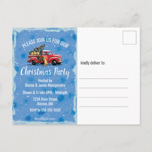  Rode Vrachtwagen w / Dogs Christmas Party Uitnodiging Briefkaart (Achterkant)