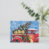  Rode Vrachtwagen w / Dogs Christmas Party Uitnodiging Briefkaart (Staand voorkant)