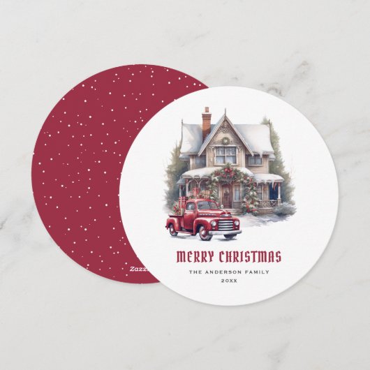 Rode Vrachtwagen Winter Wonderland Vrolijke Kerst  Feestdagenkaart (Voorkant / Achterkant)