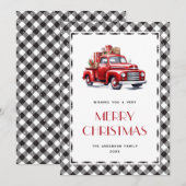 Rode Vrachtwagen Zwart Wit Plaid Merry Christmas K Feestdagenkaart (Voorkant / Achterkant)