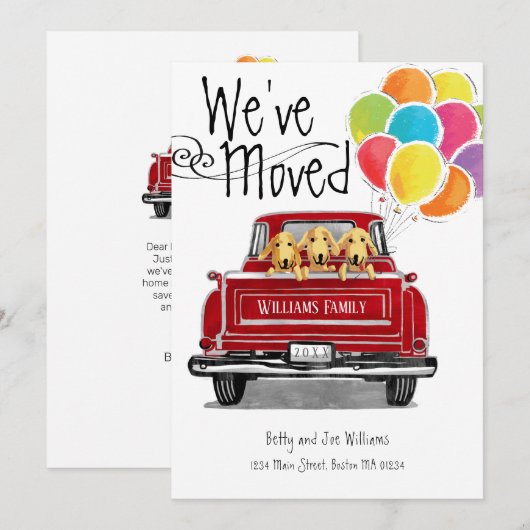  rode vrachtwagenballonnen labrador honden verplaa aankondiging (Voorkant / Achterkant)