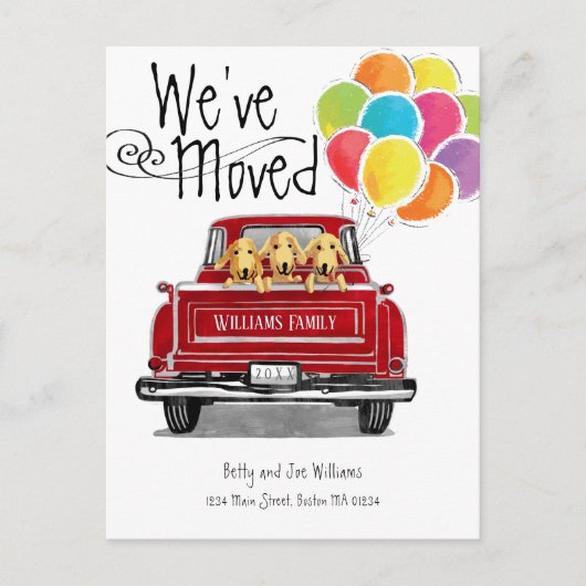  rode vrachtwagenballonnen labrador honden verplaa aankondigingskaart (Voorkant)